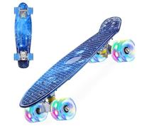 ERNAN Skateboard Complete 22 Inch Mini Cruiser, Rodamientos ABEC-7 y Ruedas 78A PU - para Niños, Adultos, Principiantes con Ruedas Light Up Complete Skateboard (Deep Blue)