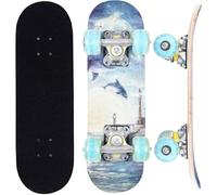 ERNAN Skateboard,Monopatín Completo Profesional de 17 x 5 Pulgadas,7 Capas Monopatín de Madera de Arce con Rodamiento ABEC-7 para Niño Niña (Dolphins)