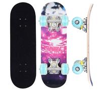 ERNAN Skateboard,Monopatín Completo Profesional de 17 x 5 Pulgadas,7 Capas Monopatín de Madera de Arce con Rodamiento ABEC-7 para Niño Niña (Pink Nebula)