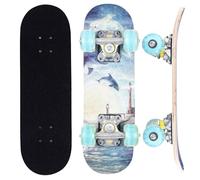 ERNAN Skateboard,Monopatín Completo Profesional de 17 x 5 Pulgadas,7 Capas Monopatín de Madera de Arce con Rodamiento ABEC-7 para Niño Niña (Dolphin)