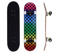 ERNAN Skateboard,Monopatín Completo Profesional de 31 x 8 Pulgadas,7 Capas Monopatín de Madera de Arce con Rodamiento ABEC-7 para Niño Niña/Adulto Principiante. (Rainbow Checkered)
