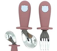ERNESTINE - Cubiertos de bebé ergonómicos de silicona alimentaria y acero inoxidable - cubiertos de bebé aprendizaje diversificación alimentaria dme - cuchara tenedor bebé flexible alimentación