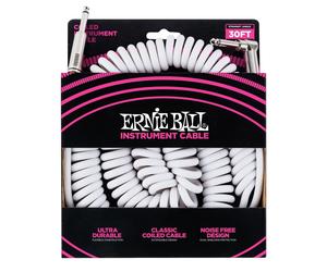 Ernie Ball 6045 30ft Straight-Angle Coiled Instrument Cable White