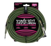Ernie Ball 6077 10ft Straight-Angle Instrument Cable Black/Green