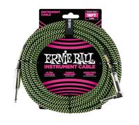 Ernie Ball Cable trenzado para instrumentos, recto/acodado, 5.4 m, color Negro y Verde