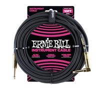Ernie Ball Cable de instrumentos trenzado recto/ángulo de 3 m - Negro con conectores dorados