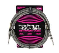 Ernie Ball Cable de Guitarra Trenzado, Recto/Recto, 3 m Silver Fox