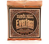 Ernie Ball Cuerdas para guitarra acústica Everlast Medium Light, bronce fosforado revestidas 12-54