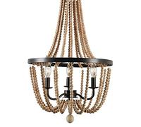 ERNP Candelabro de Cuentas de Madera de 3 Luces con Cuentas de Madera de Farmhouse, lámparas de Techo Colgantes, candelabro rústico para Isla de Cocina, Dormitorio, Comedor, Sala de Estar