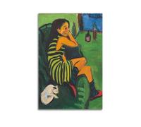 Ernst Ludwig Kirchner - Póster de pintura al óleo de niña y gato, arte para pared, dormitorio, decoración del hogar, lienzo colgante, 20 x 30 cm