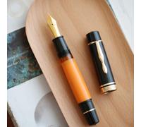 Erofa, Majohn P139, Pluma estilográfica de punta fina n.º 8 con caja, sistema de pistón de latón de gran capacidad, Negro y amarillo