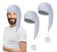 Erogeen 2 gorros de dormir para hombre, ajustable, con cordón ajustable, con pompón, para disfraces, suministros de fiesta diaria, azul (stripe), Taille unique