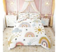 Erosebridal Conjunto de Roupa de Cama Arco-íris para Meninas, Conjunto de edredom de Sol e estrelas, Tamanho Duplo para meninos e crianças, Estilo de desenho Animado nuvem, edredom