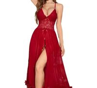 Erotic Nightgown Long Comfortable Fashion Women's Underwear Perspective Casual Sexy Outfit J-Wine Red XL