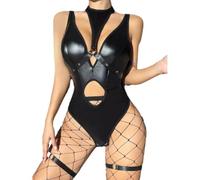 Erotic Underwear Set Unique Personality Sexy Outfit Fashion Patent Leather Women Lingerie White F-Black