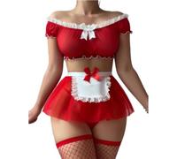 Erotic Underwear Wedding Anniversary Women's Maid Uniform Fashion Sexy Cosplay Outfit C-Red XL
