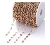ERQIAO Cadena de cuentas de cristal de 1 metro/rollo de 6 mm, cadena de cuentas de cristal para bricolaje, collar de circonita brillante colorida para hacer joyas y manualidades (oro morado)