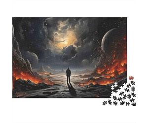 Errante Cósmico Rompecabezas de 1000 Piezas Regalo Navideño para Adultos Figura Solitaria en Paisaje Ardiente Premium Robusto Desafiante Alivio del Estrés 52x38cm/1000pcs