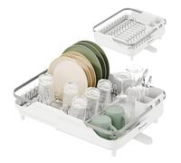 Erreke Escurridor de Platos Extensible de Acero con Recubrimiento Antioxidante - Escurreplatos para Fregadero con Desagüe Giratorio Porta Cubiertos Desmontable y Patas Antideslizantes, 29-46cm, Blanco