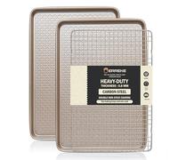 Erreke Set de Bandejas de Horno Antiadherentes con Rejilla, 40x27 cm Acero al Carbono 0.8 mm, Ideal para Galletas, Palmeras, Magdalenas, Pollo Asado, Pescado y Verduras al Horno, Apto Lavavajillas