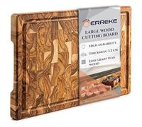 Erreke Tabla Cortar Cocina, Tabla Cortar Cocina Madera, Tabla Madera Cocina, Madera de Teca End Grain Grosor 3.2cm Cocina Barbacoa Servir Carne Queso Pan, 44x30 cm (ranura para jugos)