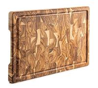 Erreke Tabla de Cortar en Madera de Teca End Grain 44x29.5x3.8 cm, Tabla Madera Cocina Grande y Resistente, para Servir Embutidos y Picar Carne Barbacoa Queso Pan, Alta Durabilidad. Ranura para jugos