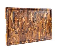 Erreke Tabla de Cortar en Madera de Teca End Grain 58x38x3.2cm, Tabla Madera Cocina Grande con Patas Antideslizantes, Servir y Picar Carne Barbacoa Queso Pan, Alta Durabilidad, Ranura para jugos
