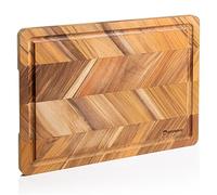 Erreke Tabla de Cortar en Madera de Teca Natural 40.5x30.5x2.0 cm, Diseño en Patrón Herringbone, Tabla Madera Cocina, para Servir Embutidos y Picar Carne Barbacoa Queso Pan, (ranura para jugos)