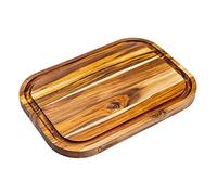 Erreke Tabla de Cortar en Madera de Teca Natural 40x28x2.4 cm, Diseño Reversible, Tabla Madera Cocina Grande, Gruesa y Resistente, Servir Embutidos Carne Barbacoa Queso Pan (con ranura)