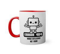 Error 404 Human Intelligence Not Found Funny Taza de color roja con mango a juego taza 330ml