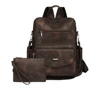 ERRORY 2 mochilas de piel sintética para mujer, diseñadoras, bolso de hombro para mujer, bolsos de mano de viaje de trabajo con monederos, mochilas de piel sintética, bolso de hombro, Color café
