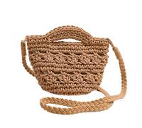 ERRORY Bolsa cruzada tejida de algodón para vacaciones, playa, moda hueca para niñas, mujeres, viajes, versátil, bolsa de mano transpirable y cómoda, café, One Size