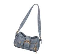 ERRORY Bolso de hombro de tela sintética con correa ajustable, espacioso, interior para varias ocasiones, bolso de lujo, azul claro, One Size