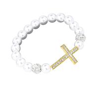 ERRORY Cadena elástica religiosa de metal de moda con adornos de piedra brillante y transiciones perfectas de día a noche, lleva pulsera elástica ajustable, One Size, como se describe