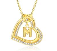 ERRORY Elegante collar de corazón con inicial y circonita de aleación resistente, ideal para regalos románticos, mujeres de moda, uso diario, collar con letras personalizables, R, como se describe