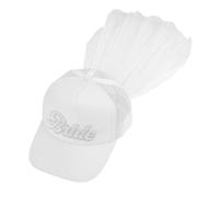 ERRORY Elegante sombrero de béisbol con velo de tul blanco con diamantes de imitación para novia y damas de honor, sombrero de velo de boda