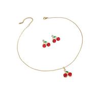 ERRORY Juego de joyería de moda con dije de fruta de circonita roja, collar de cadena de clavícula ajustable y aretes de tuerca, regalo de circonita roja