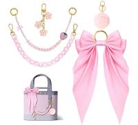 ERRORY Paquete de 5 elegantes llaveros de perlas con lazo con bola de felpa suave al tacto, decoración de bolsa de moda, estilos individualizados, accesorio de bola de felpa, Sección 7, Talla única