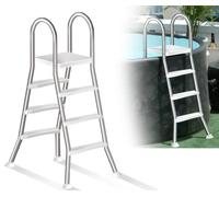 Errzom Escalera de Piscina con Doble Barandilla, Escalera para Piscina Elevada de 4 Peldaños de Acero Inoxidable 304, Peldaños Anchos Antideslizantes, Carga de 250 Kg,110cm