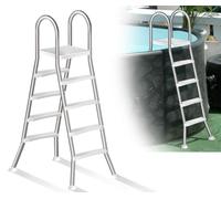 Errzom Escalera de Piscina con Doble Barandilla, Escalera para Piscina Elevada de 4 Peldaños de Acero Inoxidable 304, Peldaños Anchos Antideslizantes, Carga de 250 Kg,135cm