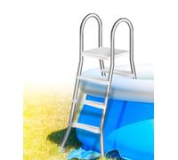 Errzom Escalera de Piscina Elevada Tipo A de 3 Peldaños, 110 cm de Altura, para Piscinas Elevadas, con Peldaños Anchos Antideslizantes, Escalera de Piscina de Acero Inoxidable,110cm