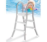Errzom Escalera para Piscina Elevada 135 cm, Escalera Resistente de 4 Peldaños con Superficie Antideslizante, Doble Barandilla, Escalera de Acero para Piscina,85cm