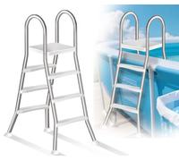 Errzom Escalera para Piscina Elevada de 135 Cm de Altura, Escalera de Piscina de 4 Peldaños y Doble Cara, Estructura de Inoxidable de Alta Resistencia, Peldaños Antideslizantes,110cm