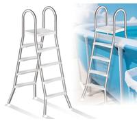 Errzom Escalera para Piscina Elevada de 135 Cm de Altura, Escalera de Piscina de 4 Peldaños y Doble Cara, Estructura de Inoxidable de Alta Resistencia, Peldaños Antideslizantes,135cm