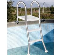 Errzom Escalera para Piscina Elevada de 135 cm, Escalera de Piscina de Acero Inoxidable con Estructura en Forma de A y 4 Peldaños, con Peldaños Anchos Antideslizantes,85cm