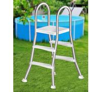 Errzom Escalera para Piscina Elevada de 135 cm, Escalera de Piscina de Acero Inoxidable con Estructura en Forma de A y 4 Peldaños, Peldaños Anchos Antideslizantes,85cm