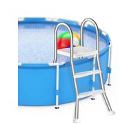 Errzom Escalera para Piscina Elevada de 135 cm, Escalones En Forma de A de Acero Inoxidable 304 con Plataforma de Salto, Doble Cara y Resistentes a Oxidación,85cm