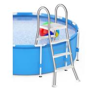Errzom Escalera para Piscina Elevada de 135 cm, Escalones En Forma de A de Acero Inoxidable 304 con Plataforma de Salto, Doble Cara y Resistentes a Oxidación,110cm