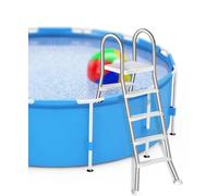 Errzom Escalera para Piscina Elevada de 135 cm, Escalones En Forma de A de Acero Inoxidable 304 con Plataforma de Salto, Doble Cara y Resistentes a Oxidación,135cm