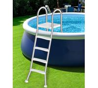 Errzom Escalera para Piscina Elevada de Exterior, Escalera de Acero Inoxidable de 4 Peldaños con Barandillas Resistentes, Peldaños Antideslizantes, Carga 250 Kg para Piscinas de 135cm